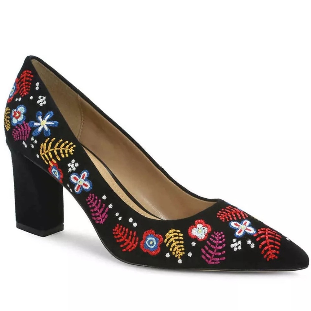 GUNMETAL Pearl2 Womens‎ Black Embroidered Floral Heel Pumps Shoes Leather Size 8